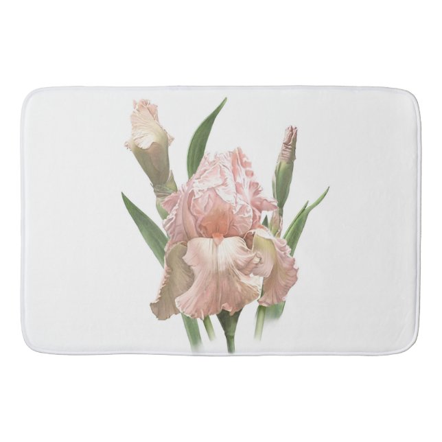 Tapete De Banheiro Desenho Botânico de Flor de Íris Barbada Rosa (Frente)