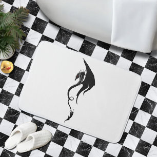 Tapete De Banheiro Desenho de Ilustração Tribal de Dragão Branco Pret