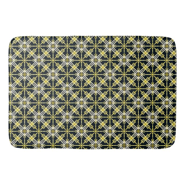 Tapete De Banheiro Desenho Geométrico Dourado e Branco (Frente)