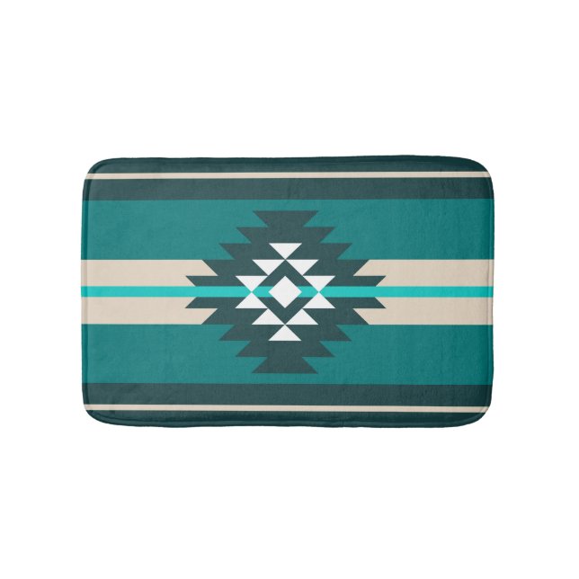 Tapete De Banheiro Design asteca de cor turquesa (frente)
