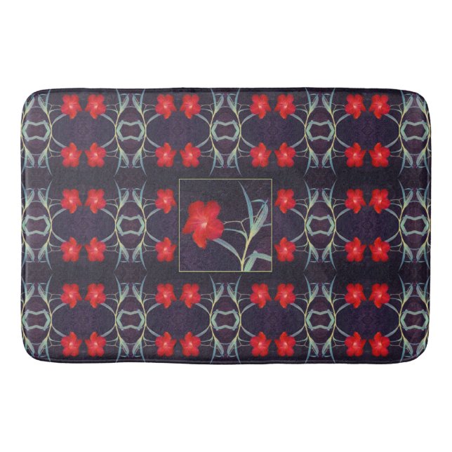Tapete De Banheiro Design com Flores Vermelhas e Folhas (Frente)
