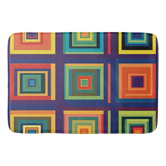 Tapete De Banheiro Design de Bloco Retro Colorido (Frente)