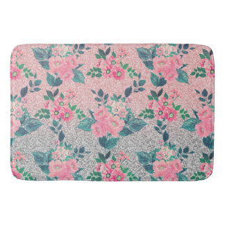 Tapete De Banheiro Design de Brilho de Prata Rosa e Floral