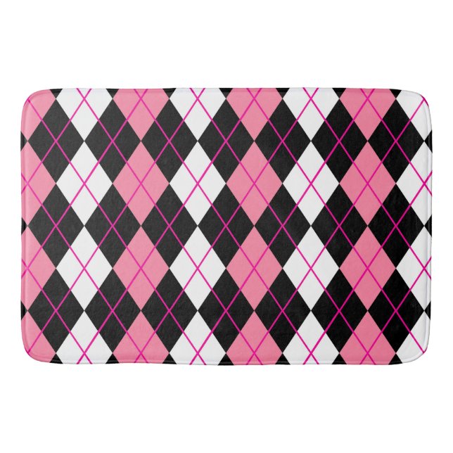 Tapete De Banheiro Design de Diamante de Argyle Branco-Rosa (Frente)