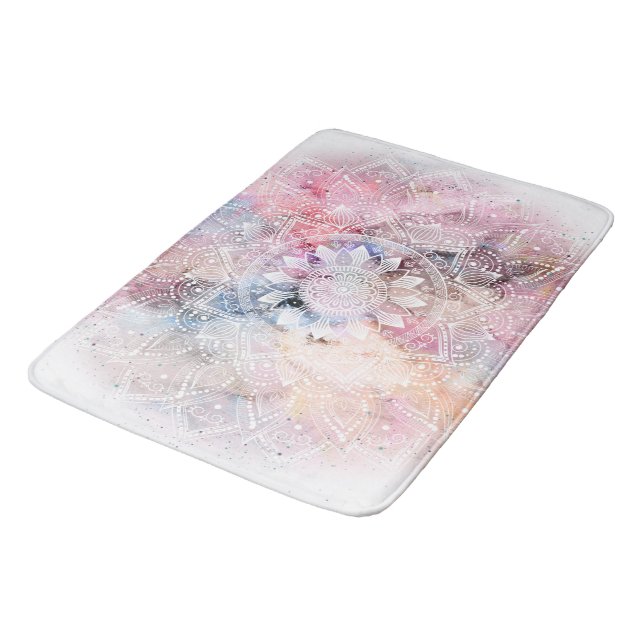 Tapete De Banheiro Design de mandala branco de cor branca (Angulado)