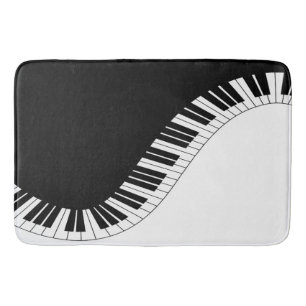 Tapete De Banheiro Design de Música Branca e Preto do Teclado Piano