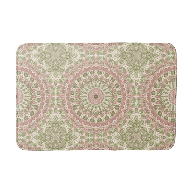 Tapete De Banheiro Design de Padrão de Mandala Rosa e Verde (Frente)