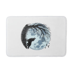 Tapete De Banheiro Design de silhueta de árvore de lua uivando lobo v