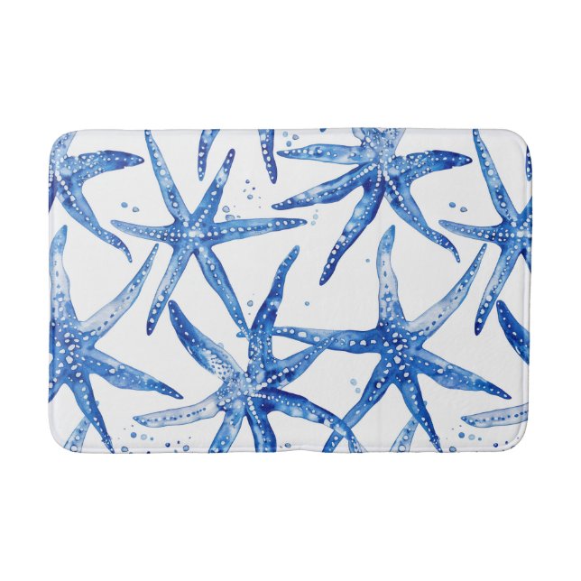 Tapete De Banheiro Design de Starfish branco e azul (Frente)