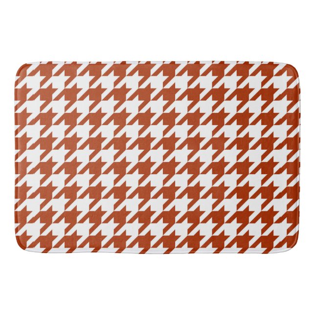 Tapete De Banheiro Design Xadrez Houndstooth Marrom Branco  (Frente)