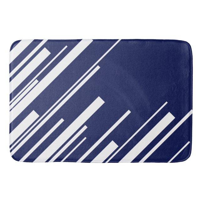 Tapete De Banheiro Diagonais - Azul e Branco (Frente)
