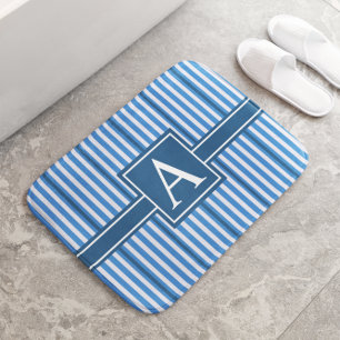 Tapete De Banheiro Dimensões Simples do Asst Monograma de Stripes Azu