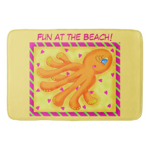 Tapete De Banheiro Diversão em Laranja Amarelo Octopus Whimsy Beach