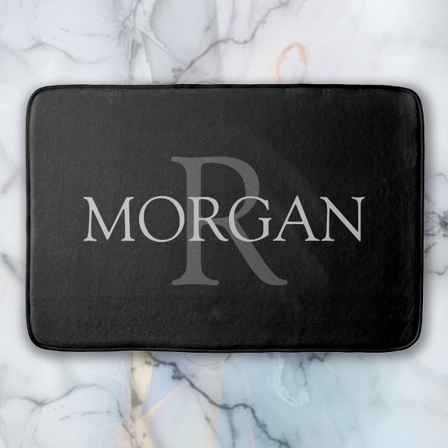 Tapete De Banheiro DIY Monograma & Name, preto clássico com texto de  (Criador carregado)