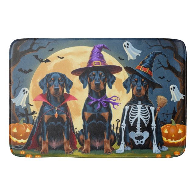 Tapete De Banheiro Doberman Dogs Pumpkin Halloween Engraçado (Frente)