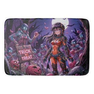 Tapete De Banheiro Doces ou Travessuras Zumbis do Halloween Distribui