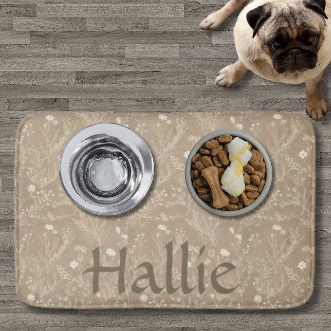 Tapete De Banheiro Dog Placemat - Brown Botanical, Personalized (Personalized Brown Botanical Pet Placemat Bath Mat)