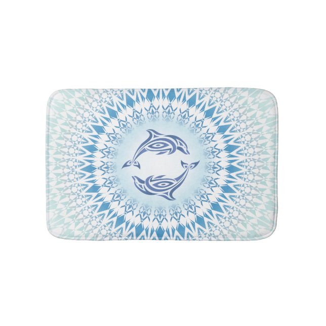 Tapete De Banheiro Dolphins Mandala Blue White Maritime (frente)