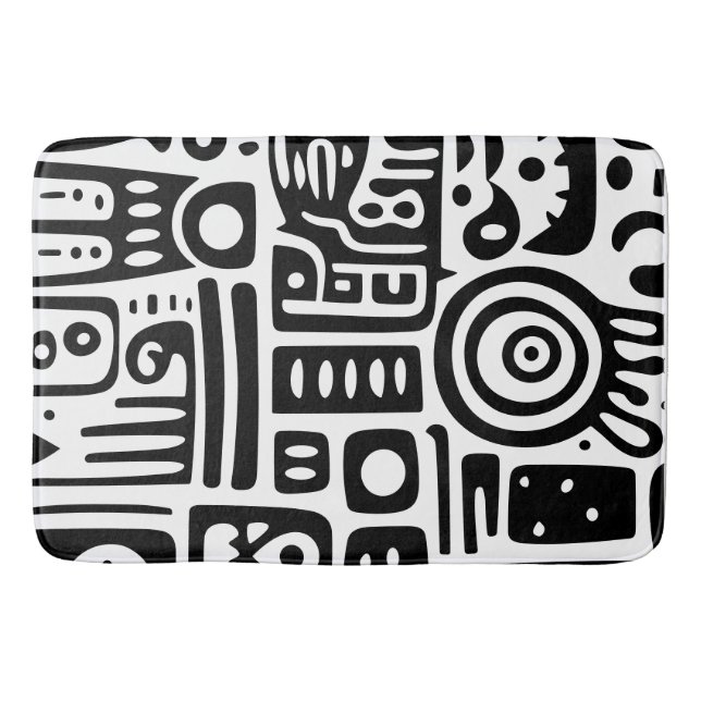 Tapete De Banheiro Doodle preto e branco 1 de 4 (Frente)