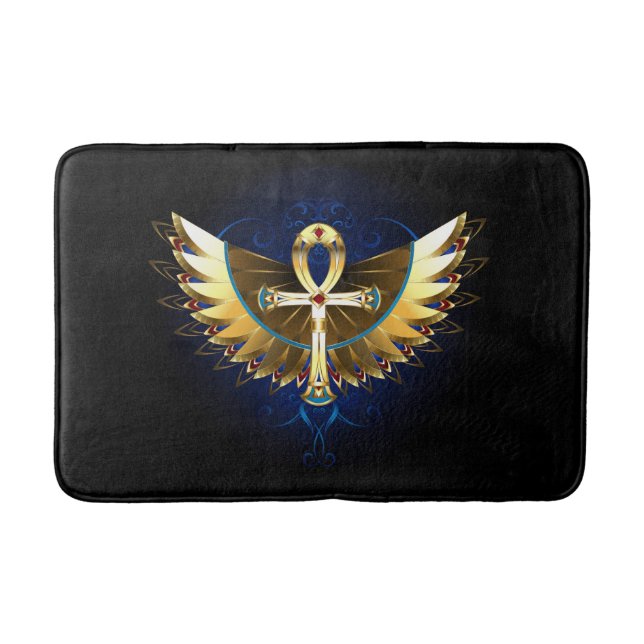 Tapete De Banheiro Dourada Ankh com Asas (Frente)