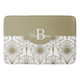 Tapete De Banheiro Dourada Linha Floral Bath Mat