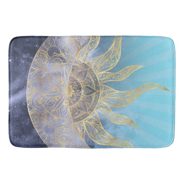 Tapete De Banheiro Dourada Lua Sun Mandala Celestial Design (Frente)