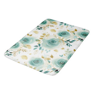 Tapete De Banheiro Dourada Rosa Floral de Mint Green