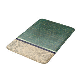 Tapete De Banheiro Dourado Damask e Hieroglifos Egípcios Verdes