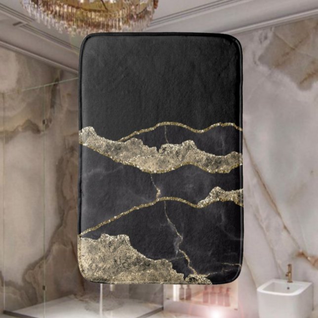 Tapete De Banheiro Dourado Marble Moderno, preto e branco Elegante (Criador carregado)