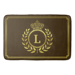Tapete De Banheiro Dourado Marrom Laurel Wreath Crown Royal Monograma