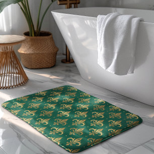 Tapete De Banheiro Dourado padrão uniforme de pulgas-de-lis em verde