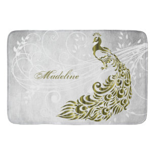 Tapete De Banheiro Dourado Peacock Personalizado Bath Mat