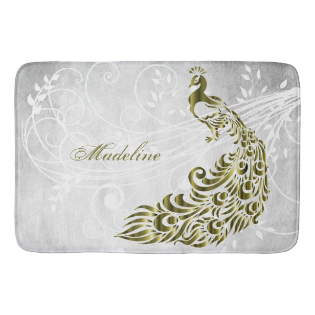 Tapete De Banheiro Dourado Peacock Personalizado Bath Mat (Frente)