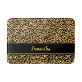Tapete De Banheiro Dourado Preto Chic Estampa de Leopardo Personaliza