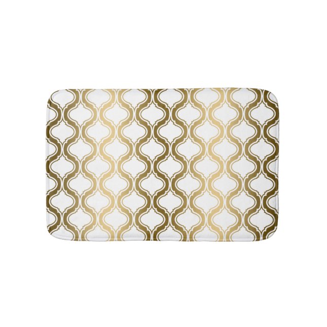 Tapete De Banheiro Dourado Quatrefoil Em Fundo Branco (frente)