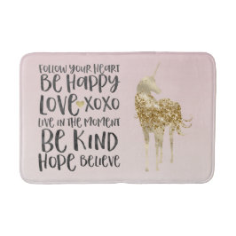 Tapete De Banheiro Dourado Unicórnio Inspiracional de Cor-de-Água Neg