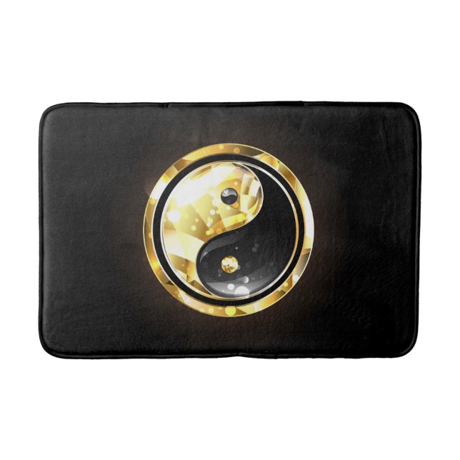 Tapete De Banheiro Dourado Yin Yang a preto (Frente)