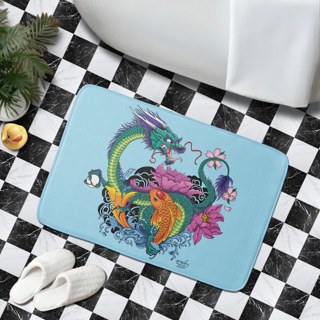Tapete De Banheiro Dragão de Água Chinês Peixe Koi (Criador carregado)