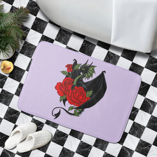 Tapete De Banheiro Dragão Preto Místico Rosas Vermelhas Lavanda Gótic