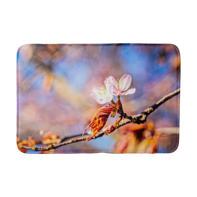 Tapete De Banheiro Duas Flores de Sakura Incríveis. Fundo Rosa, Azul (Frente)