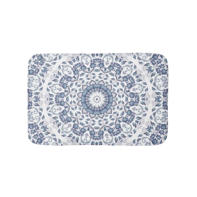 Tapete De Banheiro Dusty Blue White Floral Mandala (frente)