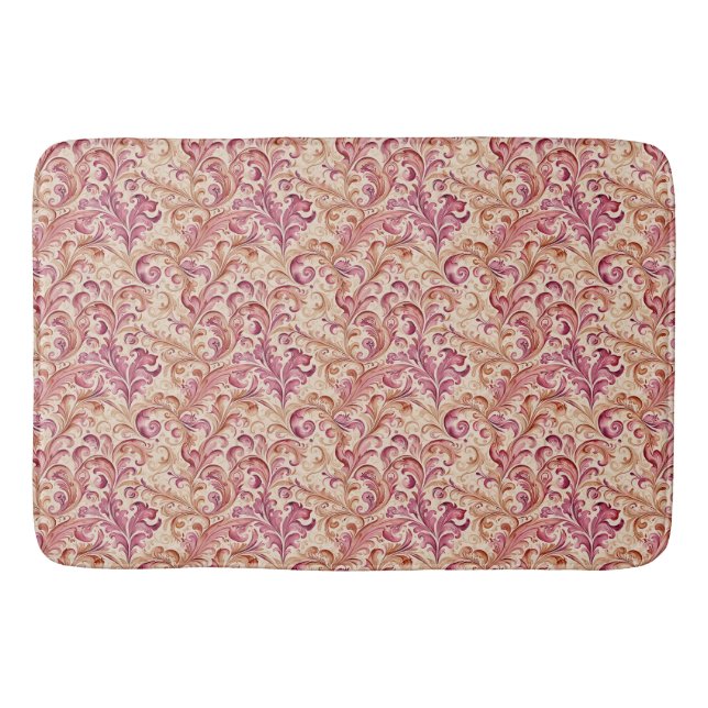 Tapete De Banheiro Dusty Rosa e Taupe Leaf Scroll (Frente)