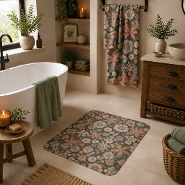 Tapete De Banheiro Eclético Boho Terracota Carvão Vegetal Floral