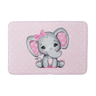 Tapete De Banheiro Elefante-bebê rosa-claro com orelhas-Bolinhas