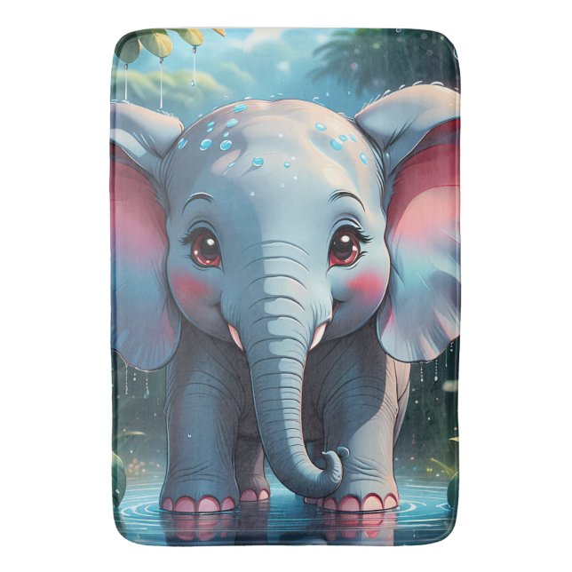 Tapete De Banheiro Elefante Bonito na Chuva (Frente Vertical)