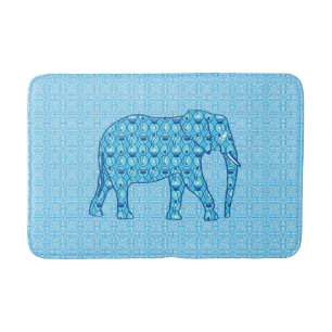 Tapete De Banheiro Elefante de Flor de Lotus, Turquesa e Branco