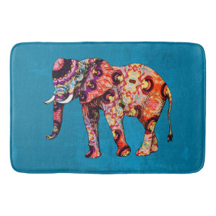 Tapete De Banheiro Elefante multicolorido colorido em fundo azul
