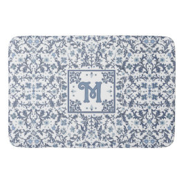 Tapete De Banheiro Elegant Blue Graphic Floral Pattern Monogram