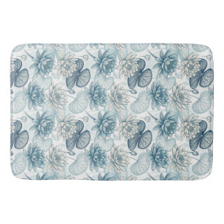 Tapete De Banheiro Elegant Blue Water Lily and Lotus
