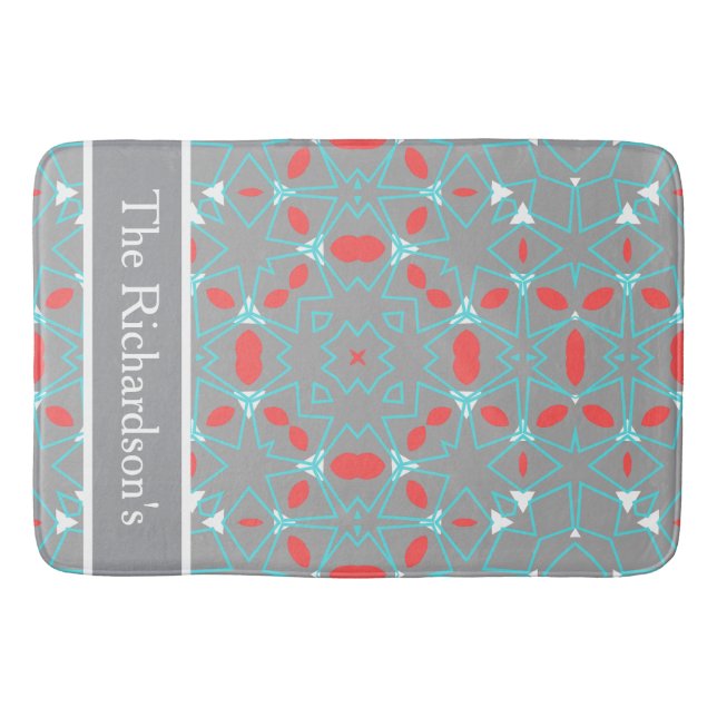 Tapete De Banheiro Elegant Coral Turquoise Grey Geometric Pattern  (Frente)